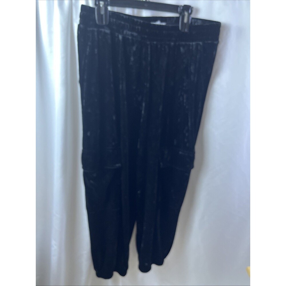 Jessica Simpson Women’s Crushed Velvet Cargo Jogger Black Pants Suze L